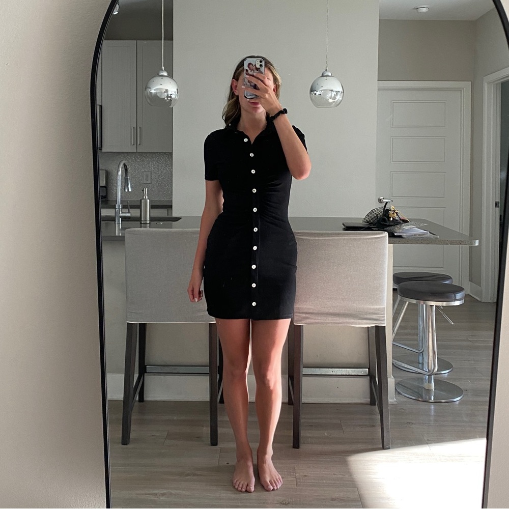 Black Button Up Collared Dress
